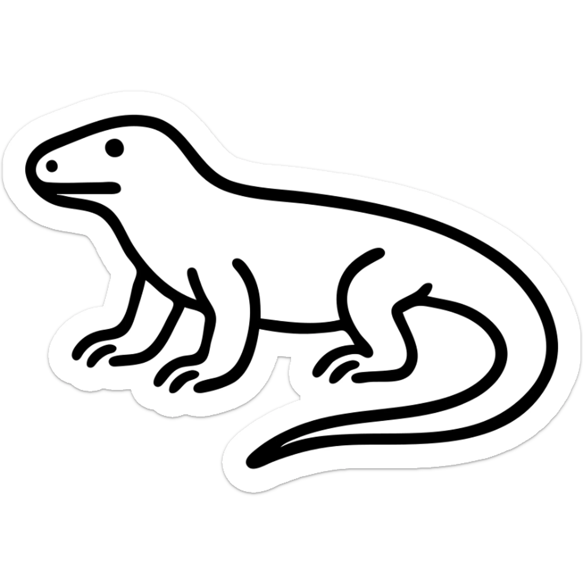 An outline of a komodo dragon with its distinctive reptilian features and long tail sticker
