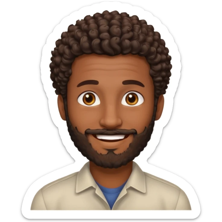 Dark brown skin man with a light beard and a curly   fade haircut with dark brown eyes sticker
