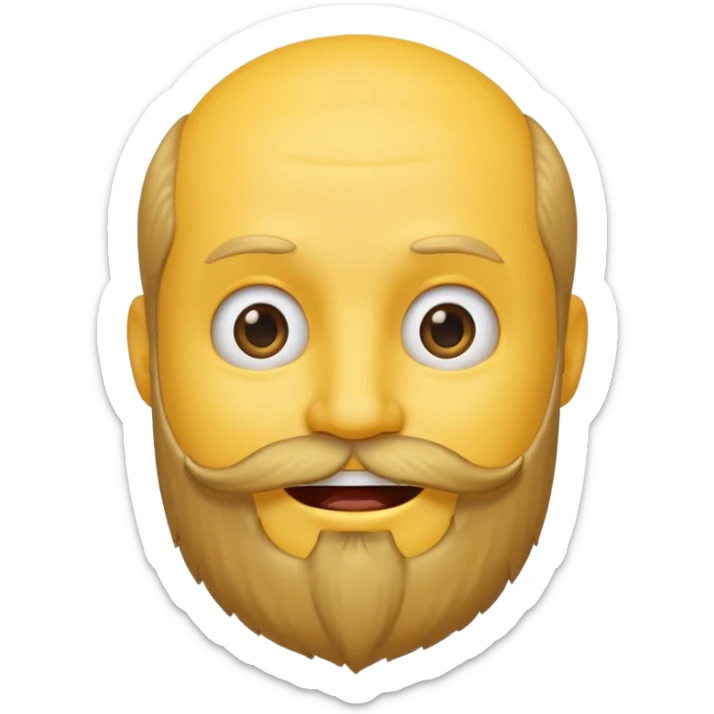 A yellow smiley emoji with a beard growing out of the top of his head sticker