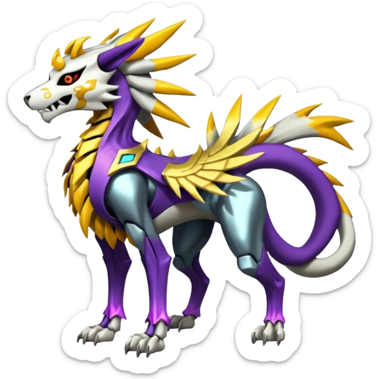 Colorful Skeletal masked armored Solgaleo-Raikou-Pokémon-Digimon-Fakémon-fusion-hybrid-creature, full body sticker