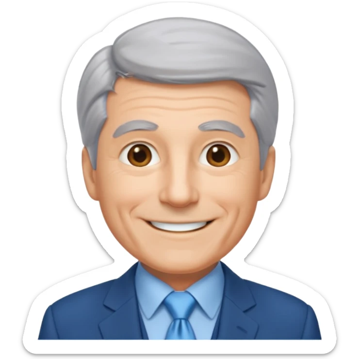 Create an emoji of a 62-year-old man in a blue suit and light blue tie with gray hair. sticker