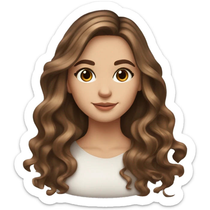 White girl brown eyes with long wavy brown hair with brown highlights balayage reading book sticker