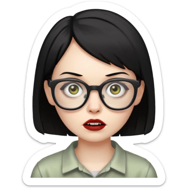 create a female zombie with short straight black hair, and who wears glasses  sticker