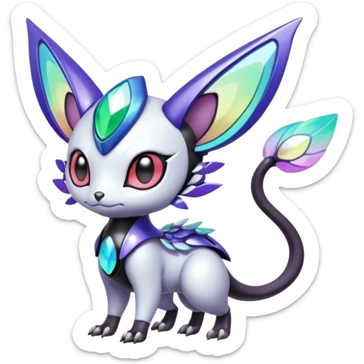 Shiny Colorful glowing glossy smooth soft silky Futuristic Cyber-Vernid-Trico-Meloetta-Latias-Koraidon-Peppercat-Protogen-Pokémon-Digimon-Fakémon-fusion-hybrid-creature sticker