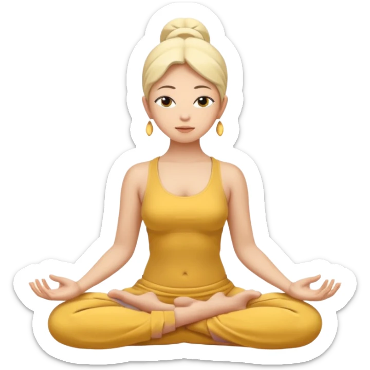 woman in lotus position meditating, yellow skin tone, minimal background sticker