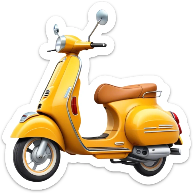 Cinematic Realistic Vespa Scooter Emoji, depicted as a stylish vintage Vespa with sleek retro design and vibrant colors, rendered with crisp textures and dynamic sunlit lighting that captures its iconic Italian charm. sticker