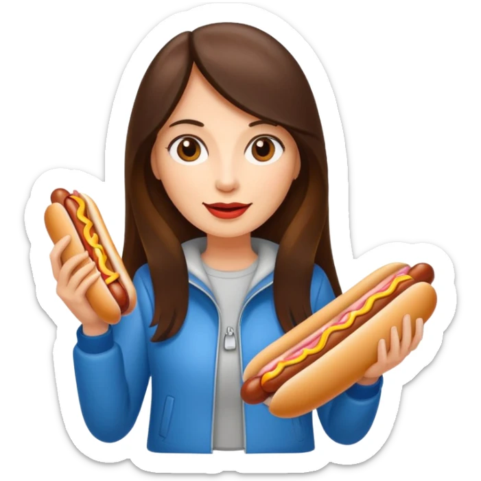 tourist brunette long hair woman holding hot dog sticker