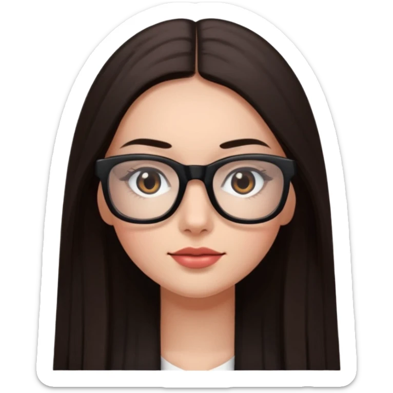 une ado, brune aux cheuveux tres fonces longs lisses blanche, ,lunettes carres noires, yeux bruns joues rose sticker
