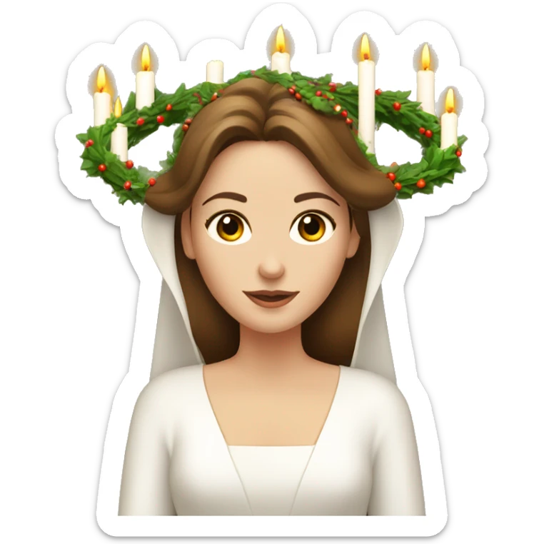brown haired white women with white gown and advent wreath with long-candles on the head sticker