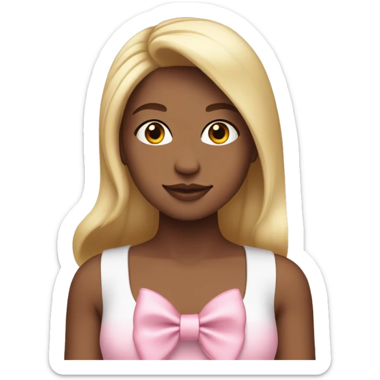 Blonde girl with straight hair, pink crop top and a white bow in hair sticker