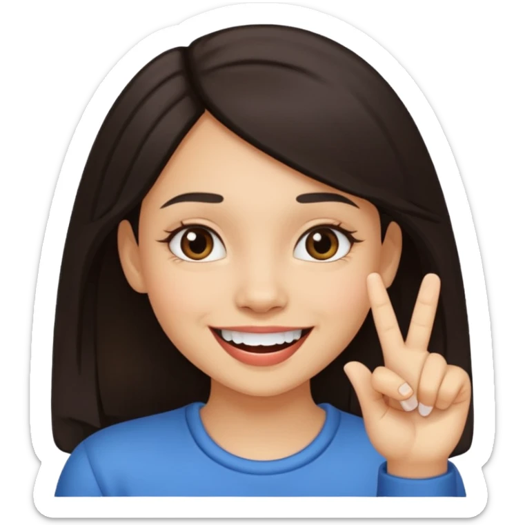Emoji de una chica con el dedo sobre una esquina de los dientes sonriendo de forma coqueta   sticker
