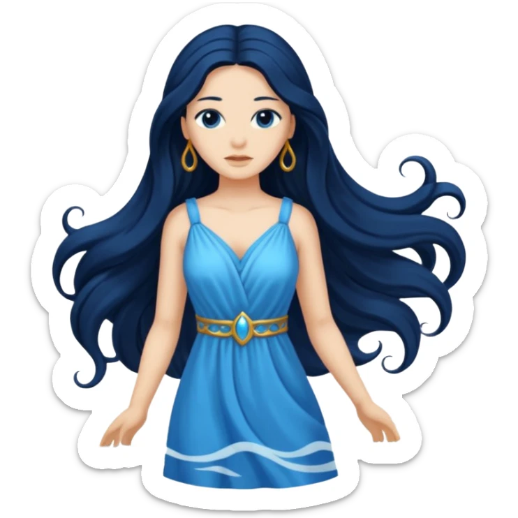 Salacia, Salt Water Goddess from Rome Mythology with long black hair, blue outfit sticker