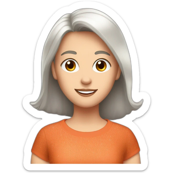 Gray straight haired white girl with terracotta t-shirt and sparkles around the head sticker