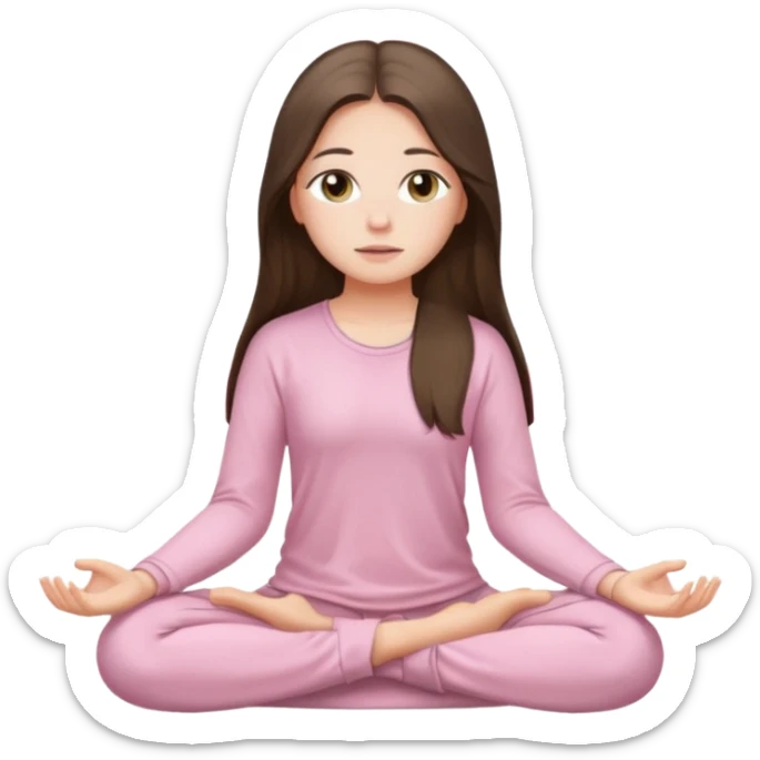 pretty white brunette teen long hair with hazel eyes in light pink meditating sticker