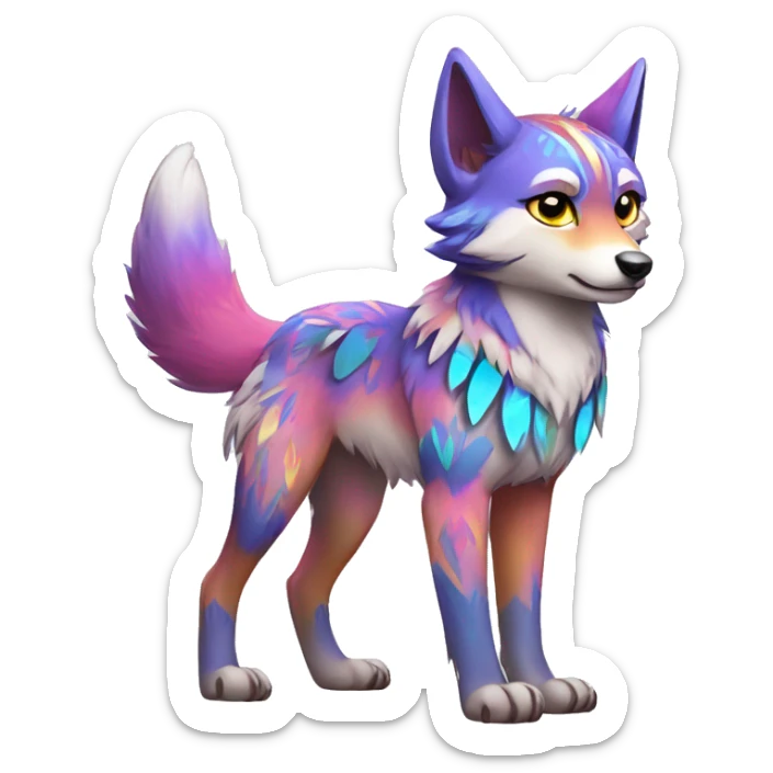 Colorful Shiny Fionbri-Falvie-sparkle-wolf-sona with tribal markings full body sticker