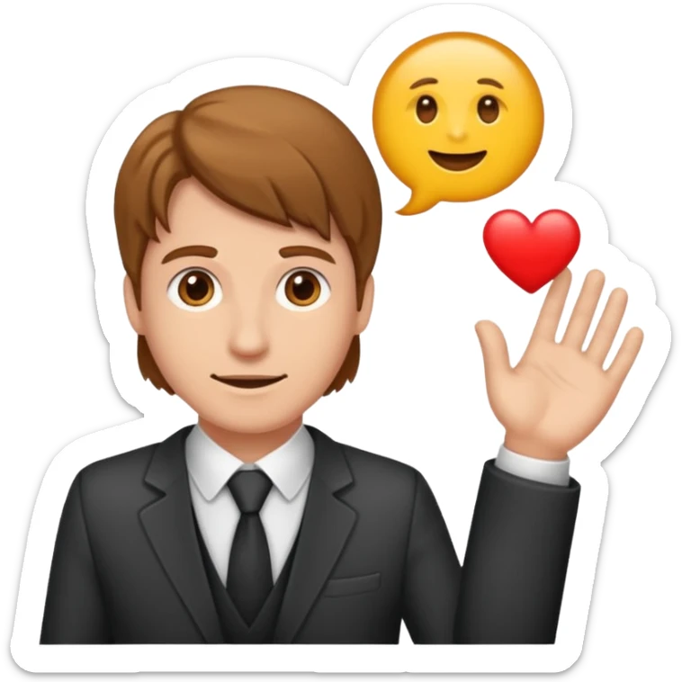 Mach mir einen Typen mit braunen haaren der an der börse als trader arbeitet der mit einer hand so von vorne nach rechts zeigt sticker