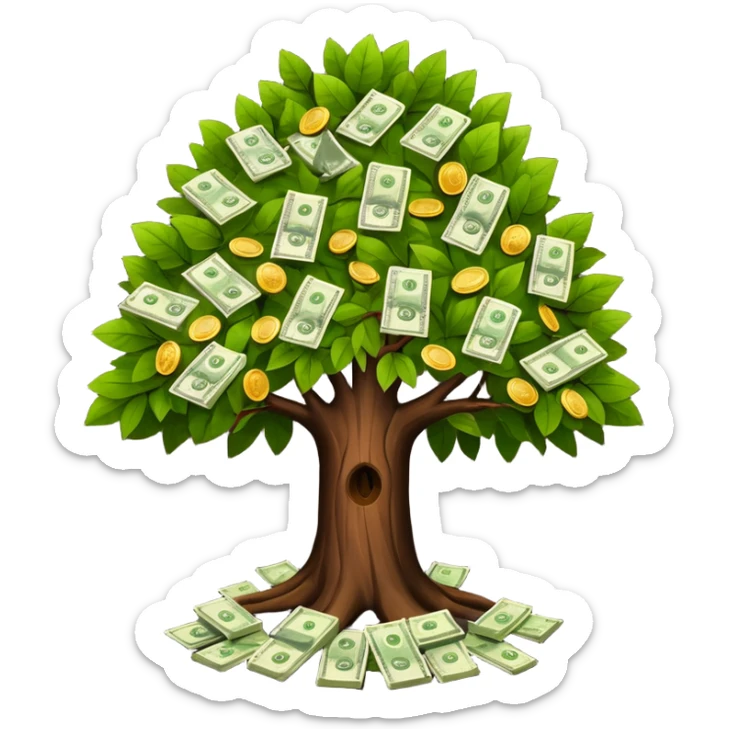 A tree with the leaves with money on it (keep the bark of the tree is still dark brown.* sticker