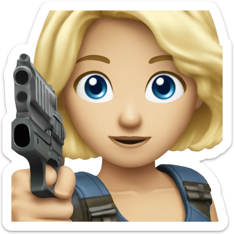 Blonde hair blue eyes girl holding gun up sticker