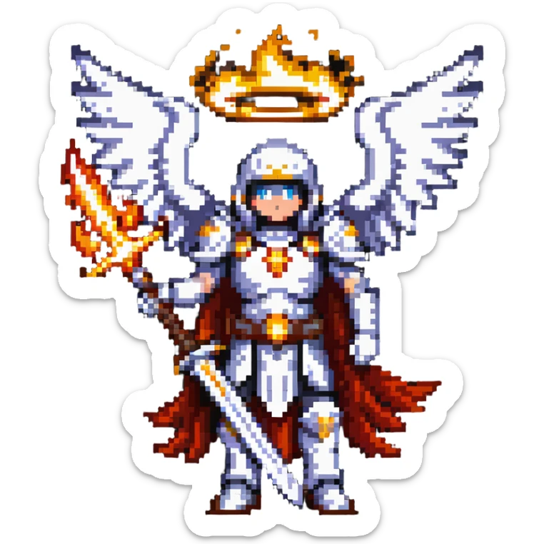 Michael the archangel with wings, armor, and a flaming sword. Divine warrior angel with a halo. sticker
