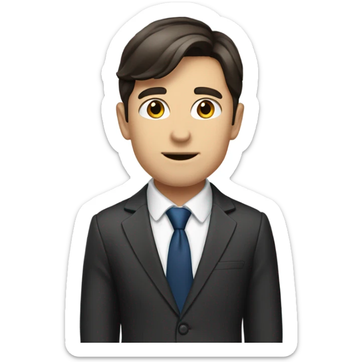 Can you make it small Young man with dark brown hair, fair skin accountant in suit with great jawline sticker