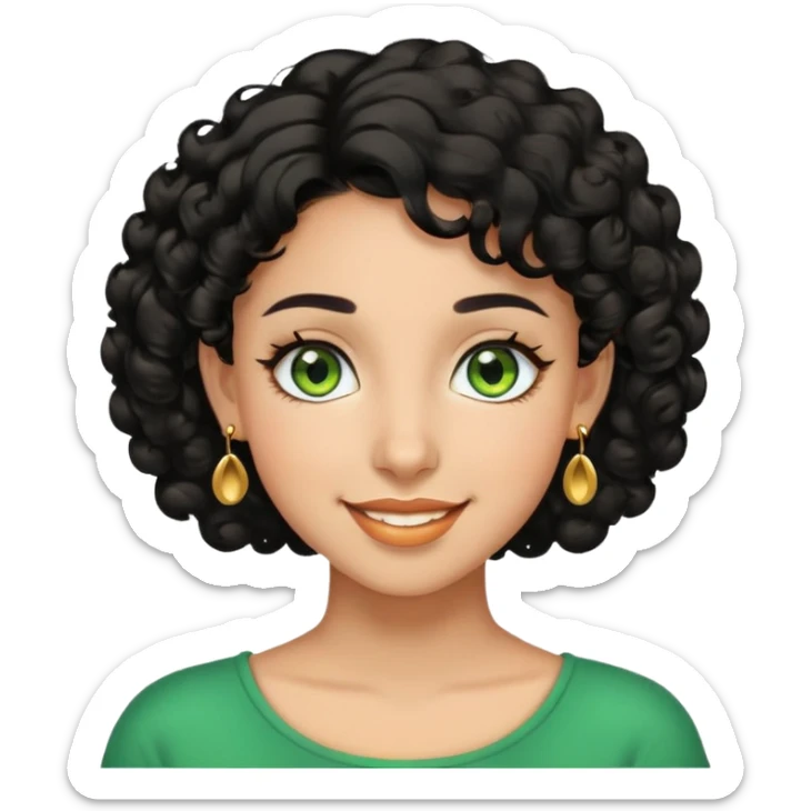 girl showing happiness, medium skin tone, short curly black hair, gold earrings, green eyes Minimal emoji showing happiness, medium skin tone, short curly black hair, gold earrings, green eyes sticker