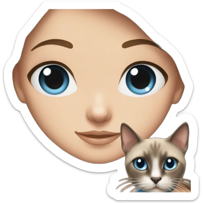 Blue-eyed girl with brown hair with siamese cat sticker
