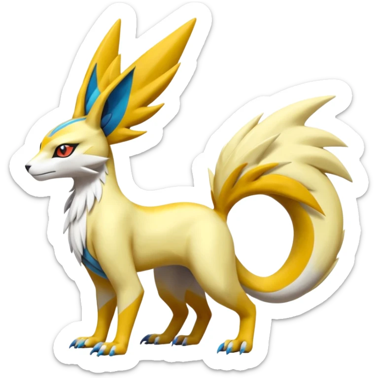 Latias-Vernid-Lombax-Koraidon-Renamon-Zeraora-Bastet-Fakémon-hybrid-fusion-creature, full body sticker
