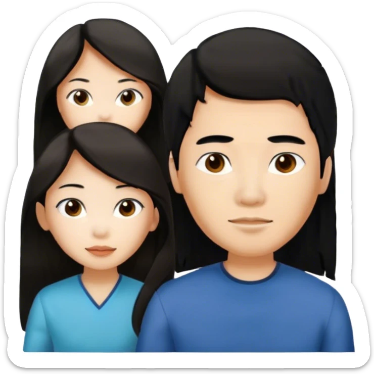 Long hair brunette Asian girl and black hair asian male couple sticker