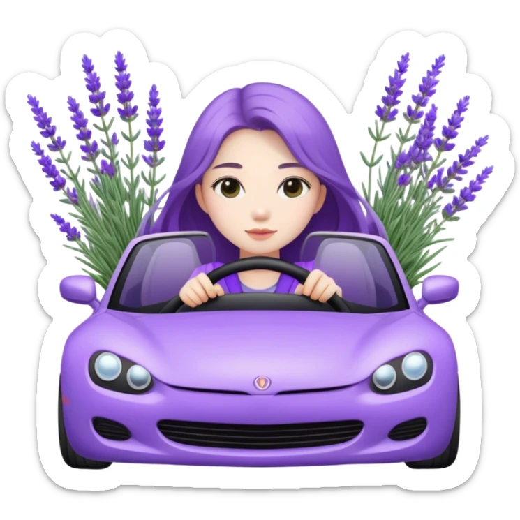 Pale Long hair asian girl driving on her way in a lavendar car  sticker