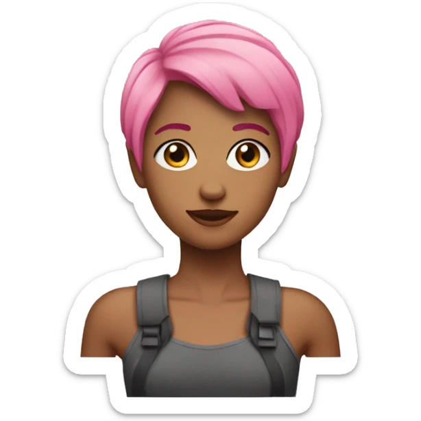 A girl with a pink short hair she look like a broke sheild sticker