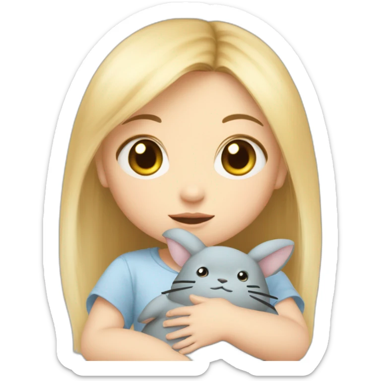 bébé fille blonde décoiffée aux yeux bleus avec une peluche Totoro  sticker