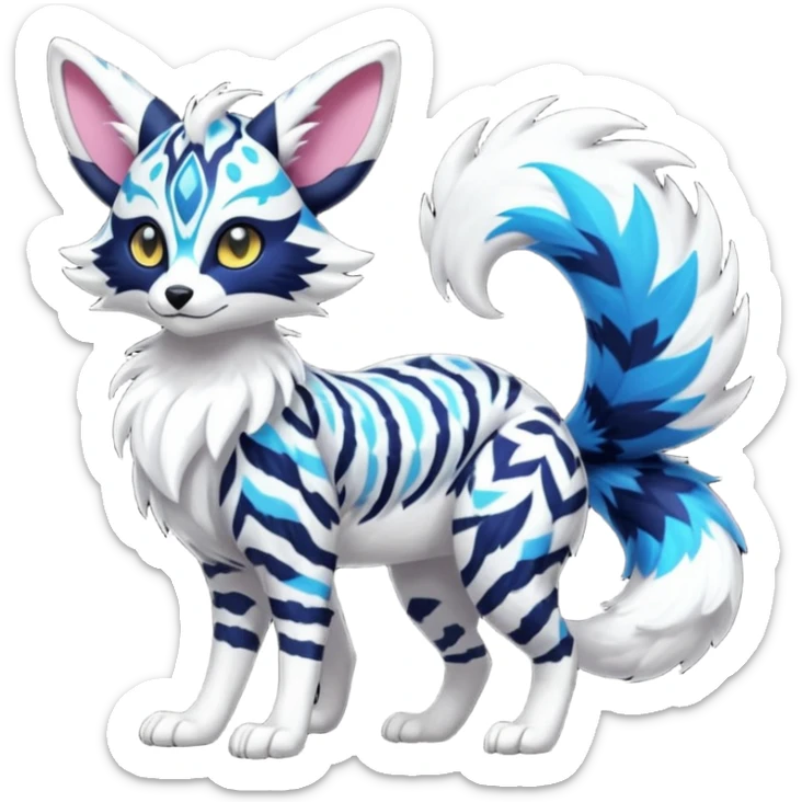 Futuristic furry fluffy floofy feathery tribal marked Genet-Absol-Kyurem-Zeraora-Primagen-fusion-creature  sticker