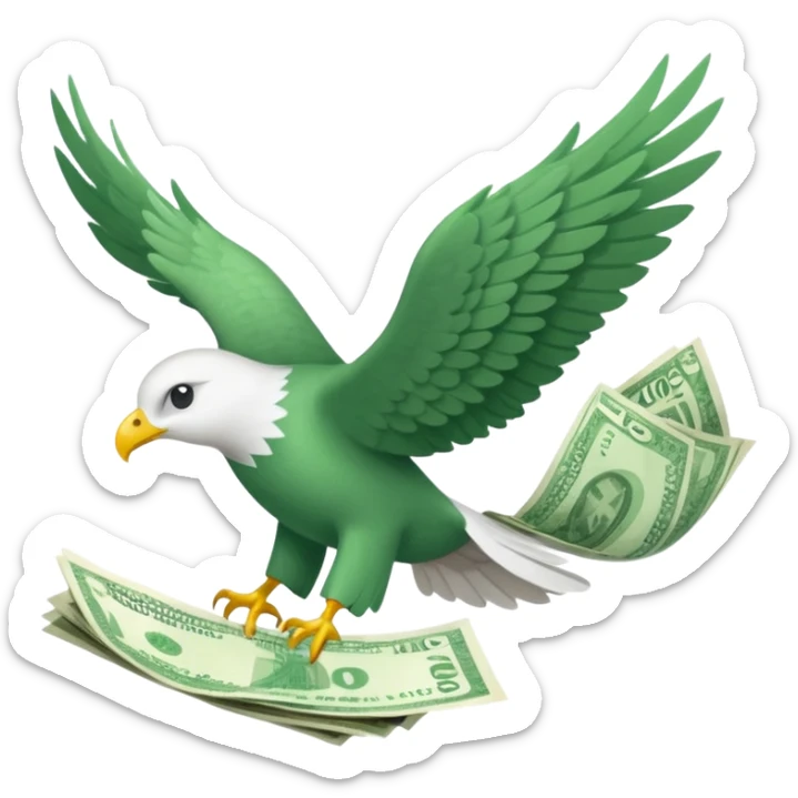un fajo de dólares con alas volando, "que no sea un ave agarrando el fajo" quiero que el fajo de billetes tenga alas sticker