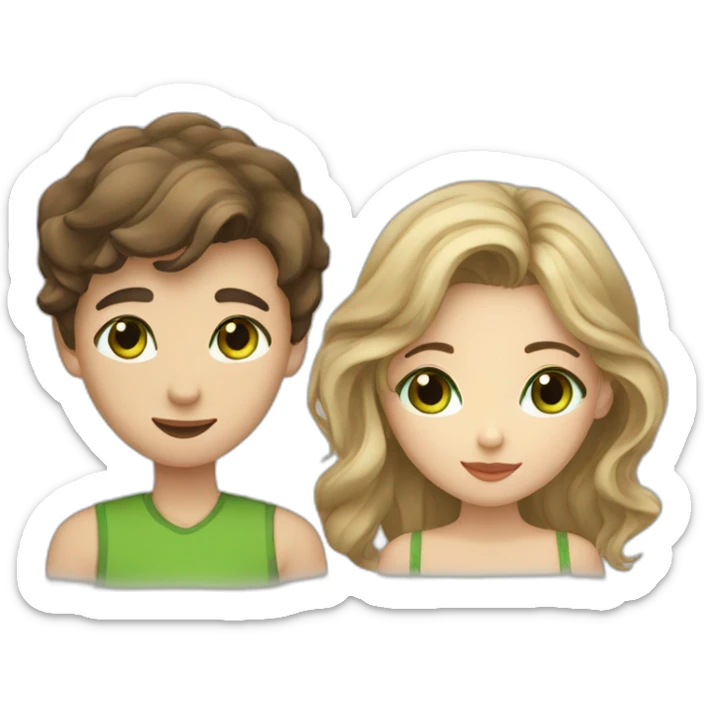 kissing girl with light hair and green eyes and boy with brown hair and dark eyes sticker