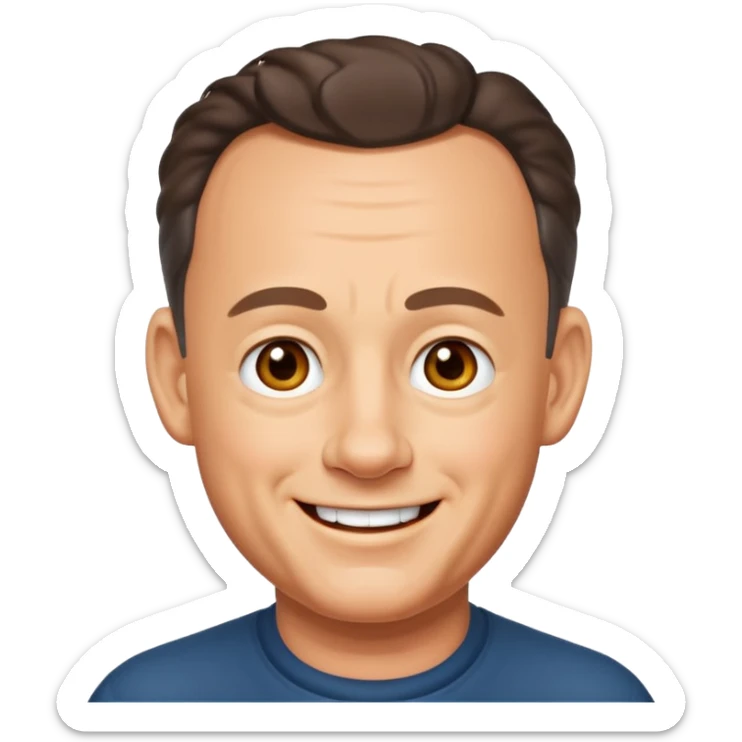 emoji style portrait of Tom Hanks, cheerful, simplified face, no background sticker