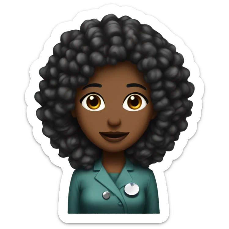 Medica negra pelo largo rizado de color negro, labios grueso y bata medica  sticker