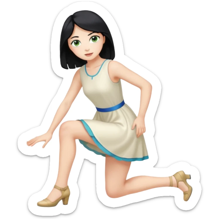 prince, black hair, blue eyes, garment, woman, blonde hair, green eyes, bending knee, sleveless white dress, sticker