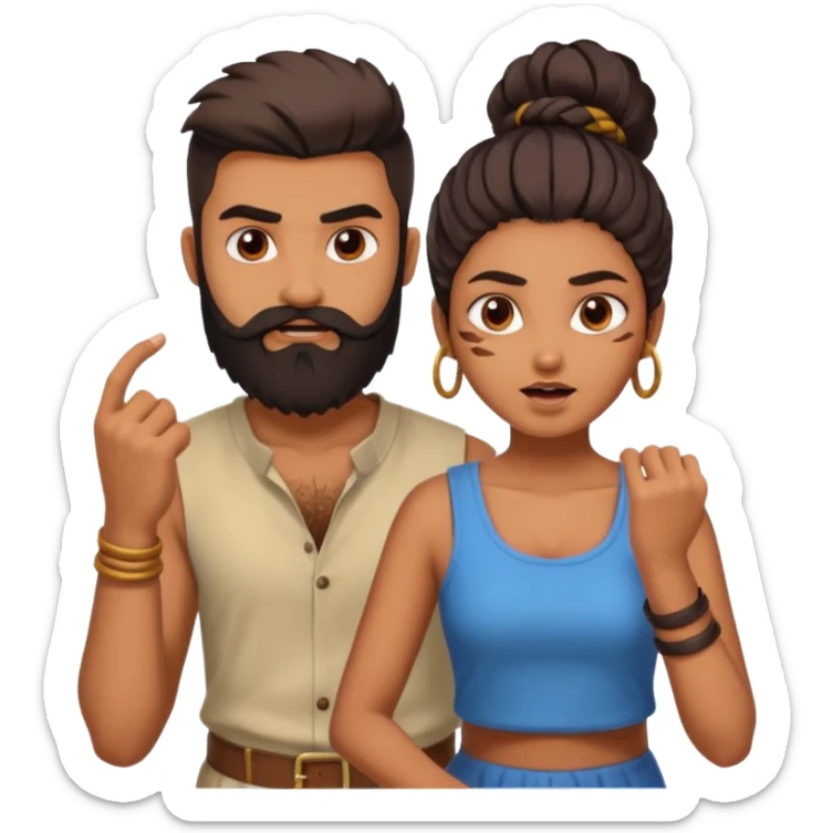 brother and sister fighting modern culture naughty  - indian skin and hairstyle - men beard  sticker
