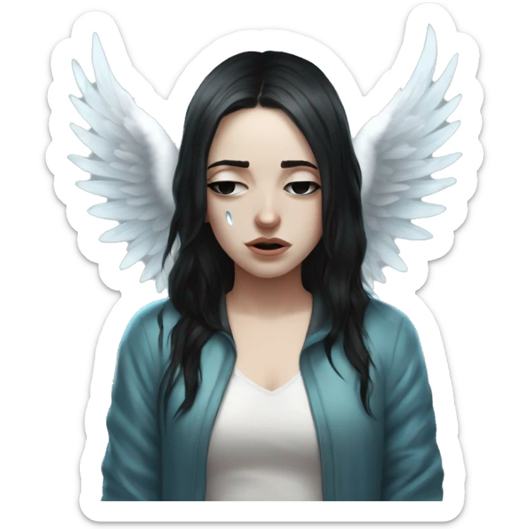 In ocean Crying eyes water woman tearing eyes pale skin black hair on the floor magical woman with angel wings  sticker