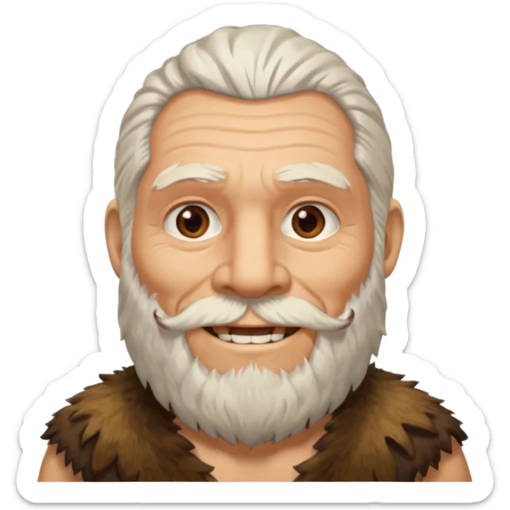 smiling old Neanderthal with white hair, beard, and animal skin clothing sticker