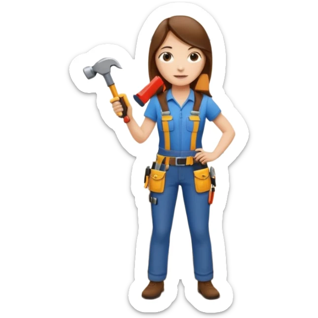 beautiful girl with long brown hair constructing new lounge room area with flat screen tv and couch sticker