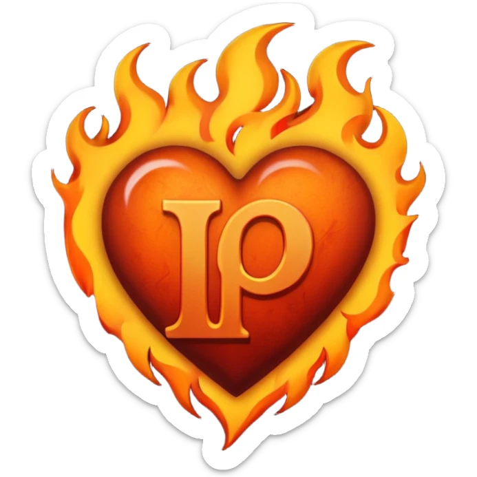 Can you make a dark orange heart with a dark red letter in the middle in a gothic style, the letter is P, I also want it to have some flames sticker