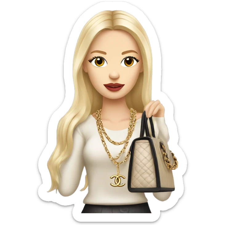 Blonde Chanel Russian Girl with Birkin bag and Chanel necklace sticker