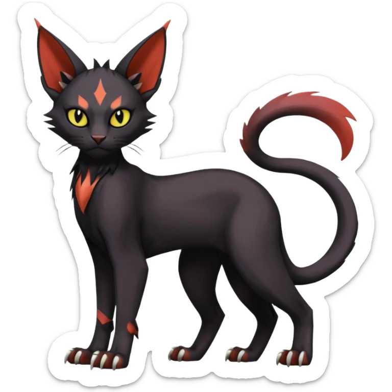 Black edgy Noivern-Torracat-Sphynx-Lykoi-Caracal-cat-Fakemon full-body sticker