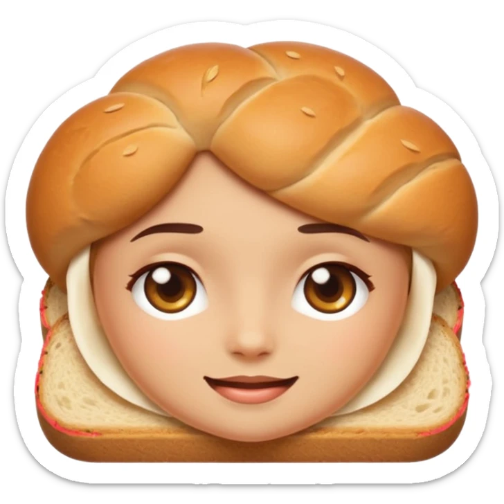Sexy Bread emoji avatar, cute and minimalistic style, warm eyes and gentle smile, flat design, soft shapes, clean modern look, highly recognizable at small sizes, centered composition, transparent or solid background, app icon quality. sticker