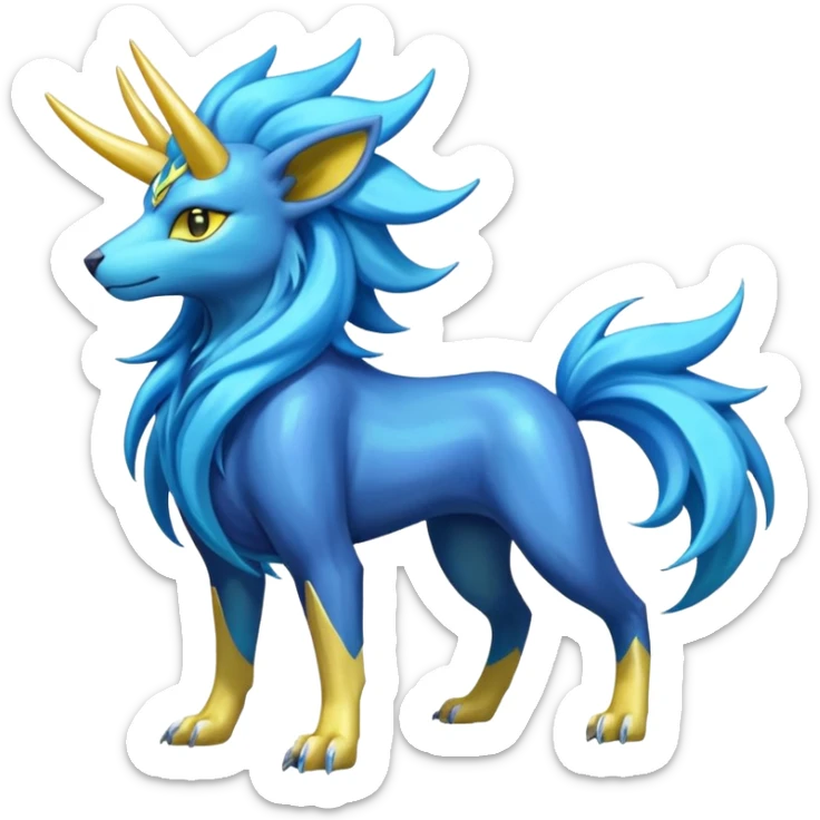 Shiny colorful iridescent long-horned legendary majestic Suicune-Electrike-Manectric-Luxray-Fakémon-fusion-animal-creature, full body  sticker