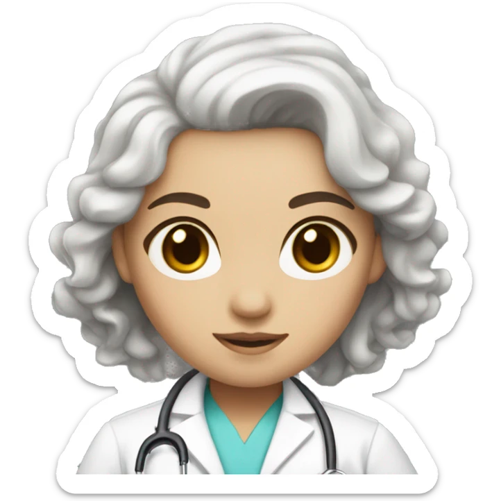 Girl white skin slightly curly brown hair brown eyes doctor sticker