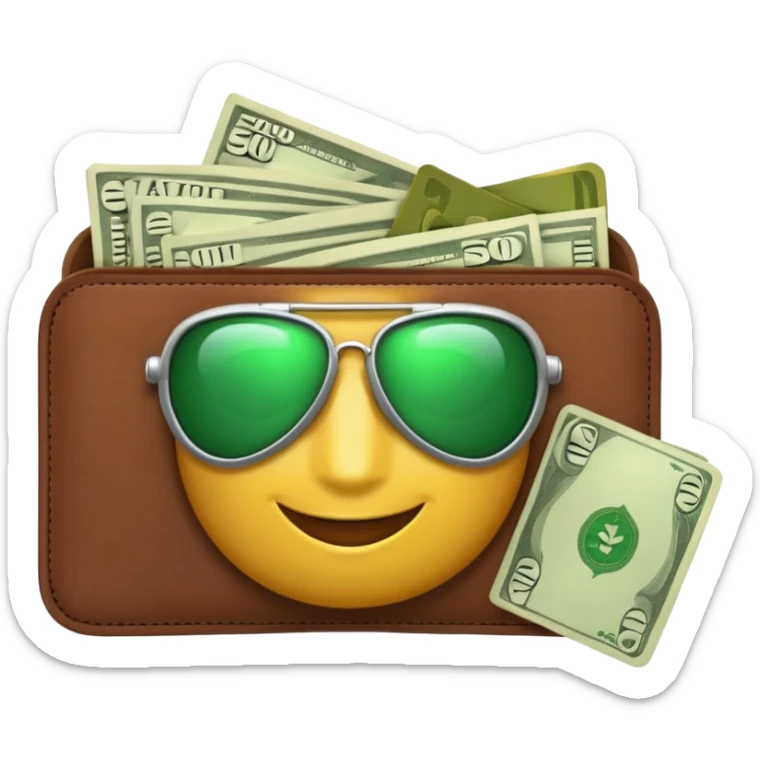 Aviator money emoji, wallet full of cash, casino vibe, premium 3D emoji style, clean, no background
 sticker