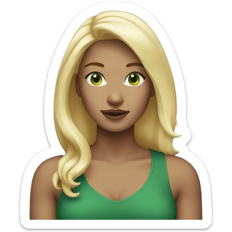 Woman, white, shoulder-length blonde hair, green eyes sticker