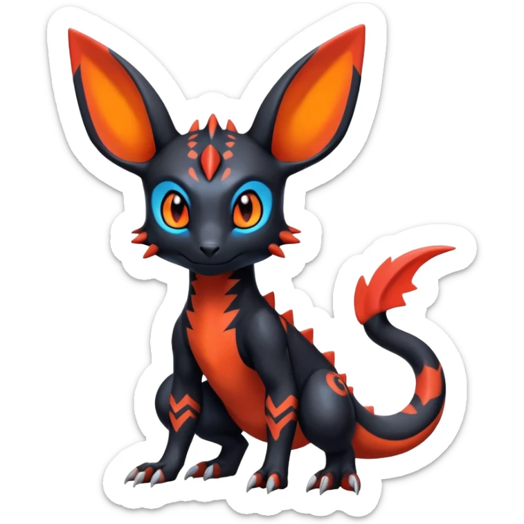 Cute Exotic Colorful Guilmon-Salandit-Umbreon-Fakémon-hybrid-creature (full body)  sticker